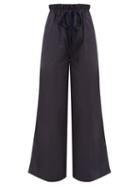 Matchesfashion.com White Story - Masquerade Paperbag-waist Cotton Wide-leg Trousers - Womens - Navy