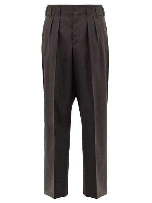 Matchesfashion.com Maison Kitsun - Double Pleated Wool Trousers - Mens - Grey