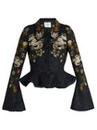 Erdem Esha Floral-embroidered Plaid Peplum Jacket