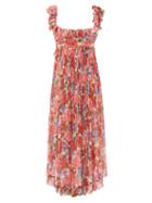 Matchesfashion.com Zimmermann - Ruffled Square-neck Poppy-print Georgette Dress - Womens - Pink Print