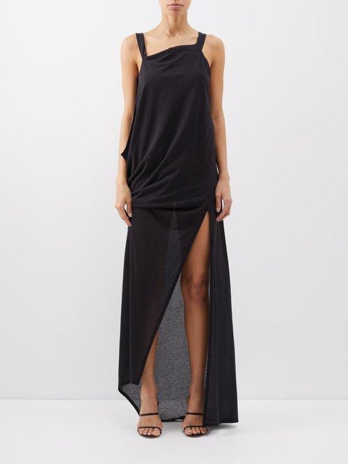 Jw Anderson - Asymmetric Draped Cotton-blend Gown - Womens - Black