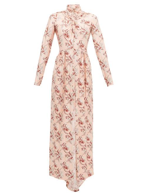 Matchesfashion.com Paco Rabanne - Crystal Button Floral Print Jersey Maxi Dress - Womens - Light Pink