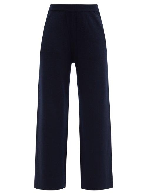 Allude - High-rise Wool-blend Knitted Trousers - Womens - Navy