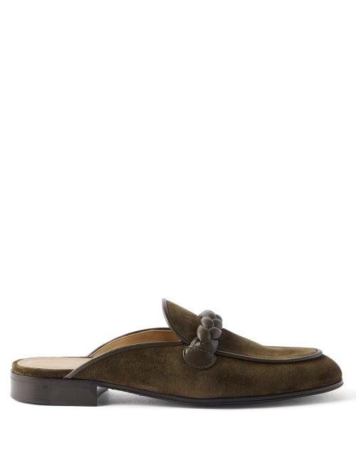 Gianvito Rossi - Massimo Backless Suede Loafers - Mens - Dark Green
