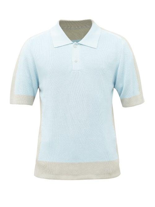 Matchesfashion.com Jacquemus - Bi-colour Rib-knitted Polo Shirt - Mens - Light Blue
