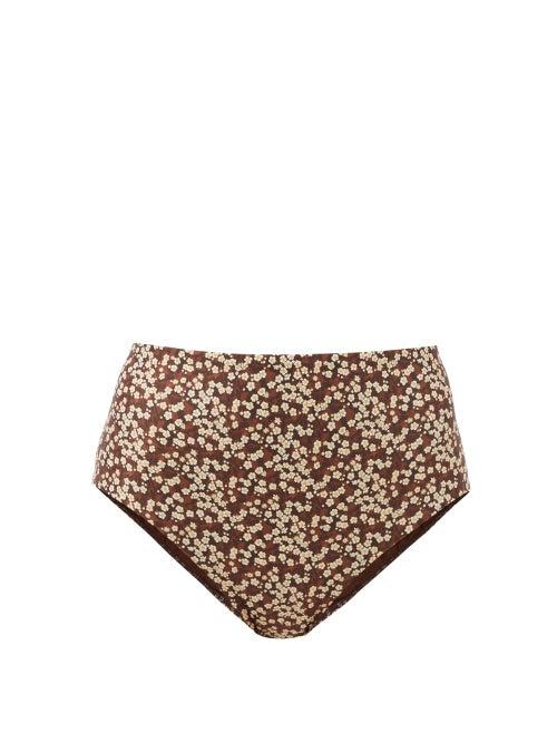 Matchesfashion.com Matteau - The High Waist Floral-print Bikini Briefs - Womens - Brown Print