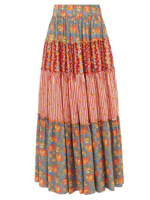 Loretta Caponi - Bibi Floral-print Tiered Poplin Maxi Skirt - Womens - Multi