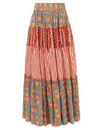Loretta Caponi - Bibi Floral-print Tiered Poplin Maxi Skirt - Womens - Multi