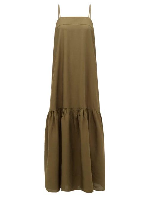 Matchesfashion.com Adriana Degreas - Square-neck Gathered Voile Maxi Dress - Womens - Green