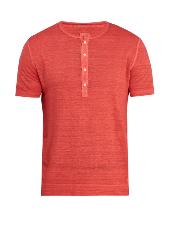 120 Lino Half Button Linen-jersey T-shirt