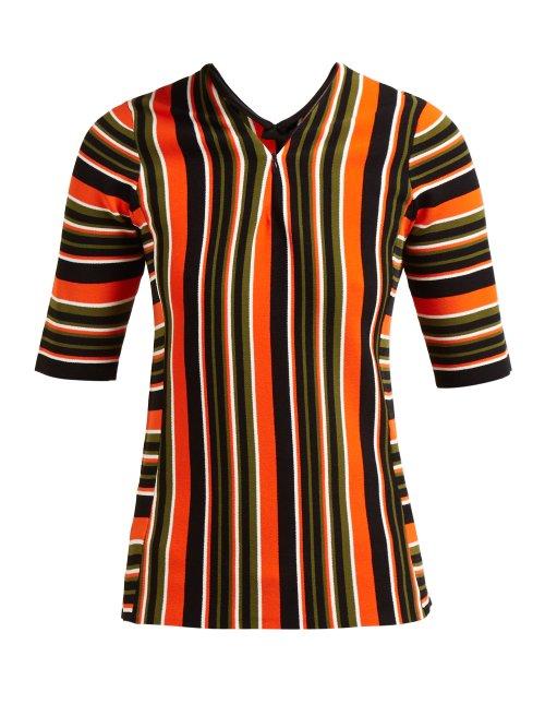 Matchesfashion.com Proenza Schouler - Striped Intarsia Zip Front Sweater - Womens - Orange Multi