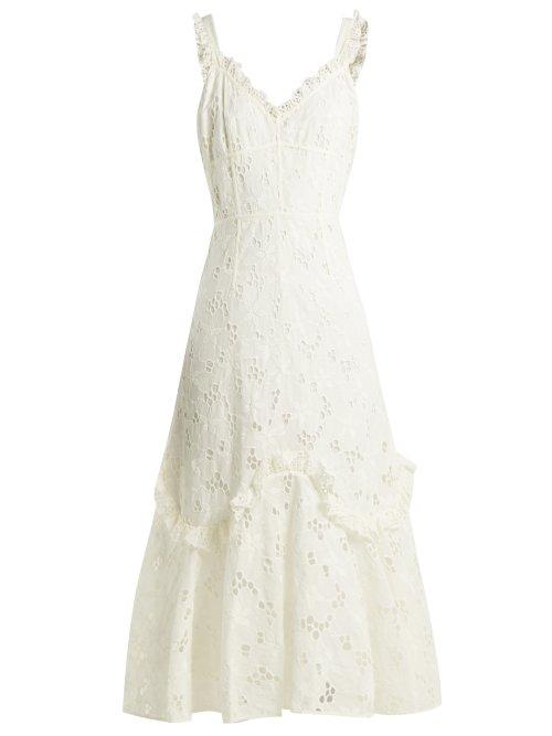 Matchesfashion.com Rebecca Taylor - Adriana Laced Back Broderie Anglaise Cotton Dress - Womens - White