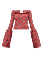 Matchesfashion.com A.w.a.k.e. Mode - Artemon Bell Sleeve Tartan Twill Top - Womens - Red