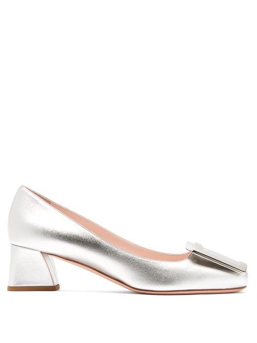 Matchesfashion.com Roger Vivier - Trs Vivier Block-heel Buckled Leather Pumps - Womens - Silver