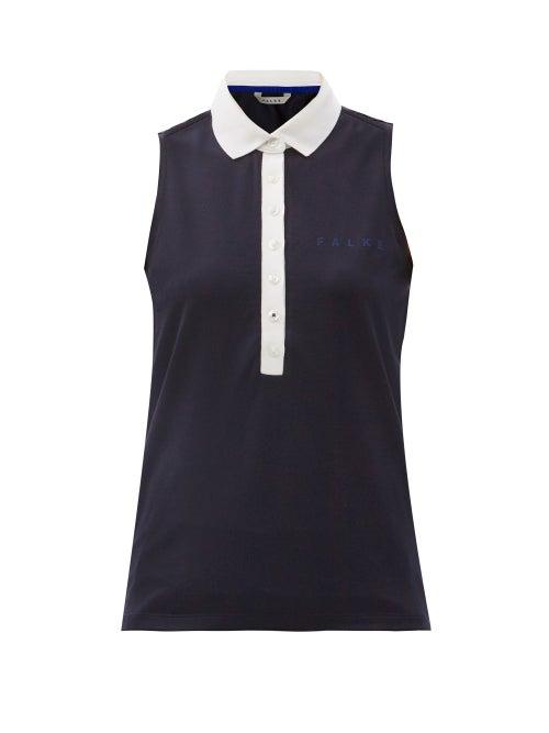 Matchesfashion.com Falke - Sleeveless Cotton-blend Piqu Polo Shirt - Womens - Dark Navy