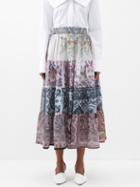 Rianna + Nina - Patchwork Tiered Vintage-silk Midi Skirt - Womens - Multi
