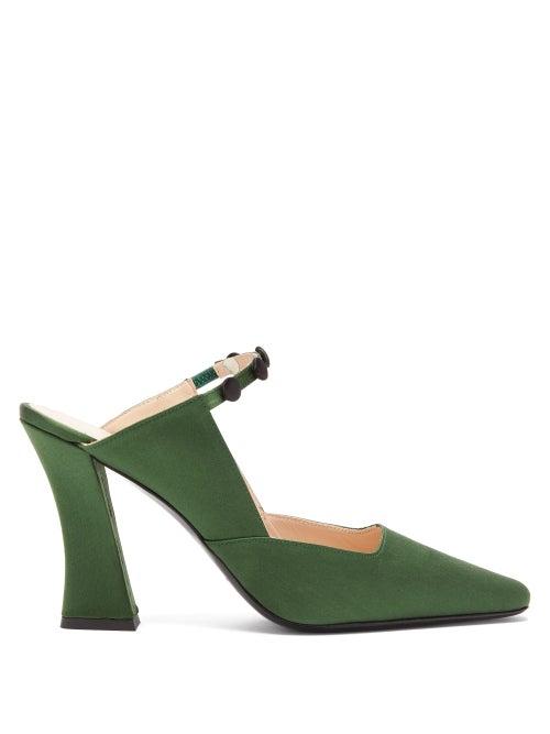 Matchesfashion.com Staud - Melanie Curved Heel Satin Mules - Womens - Green