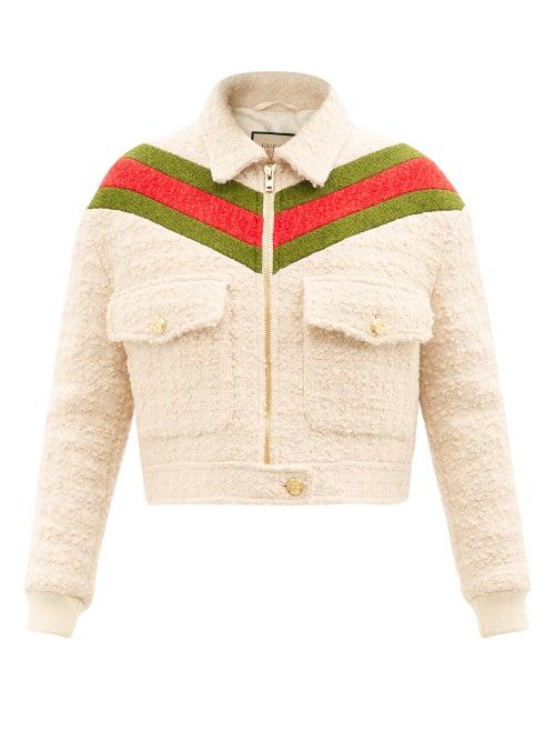 Gucci - Web-striped Wool-blend Boucl Bomber Jacket - Womens - Ivory