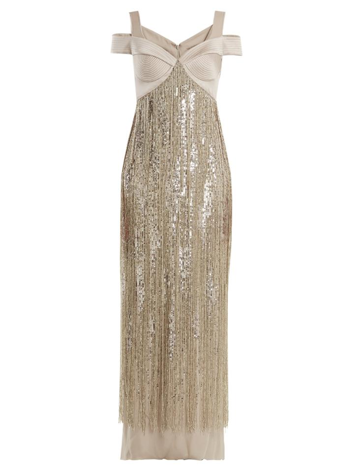 Versace Sweetheart-neck Embellished Silk Gown
