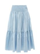 Rhode - Scarlett Shirred-waist Cotton-poplin Midi Skirt - Womens - Light Blue