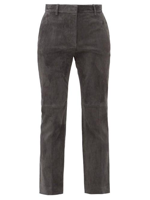 Matchesfashion.com Joseph - Coleman Straight-leg Suede Trousers - Womens - Dark Grey