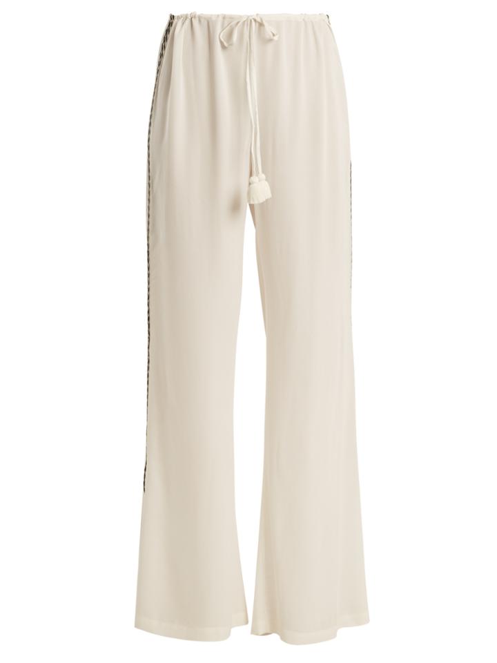 Figue Simone Straight-leg Embroidered Crepe Trousers