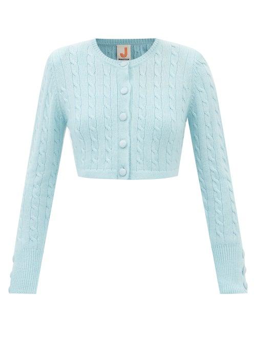 Joostricot - Wool-blend Cable-knit Cropped Cardigan - Womens - Light Blue