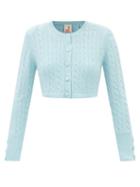 Joostricot - Wool-blend Cable-knit Cropped Cardigan - Womens - Light Blue
