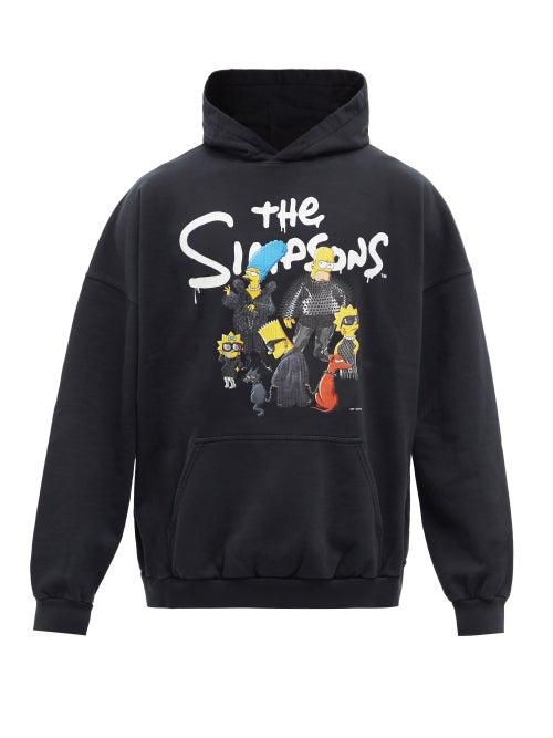 Balenciaga - The Simpsons-print Cotton-jersey Hooded Sweatshirt - Mens - Black