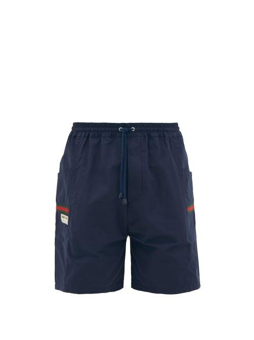 Matchesfashion.com Gucci - Web-stripe Pockets Technical Drawcord Shorts - Mens - Navy