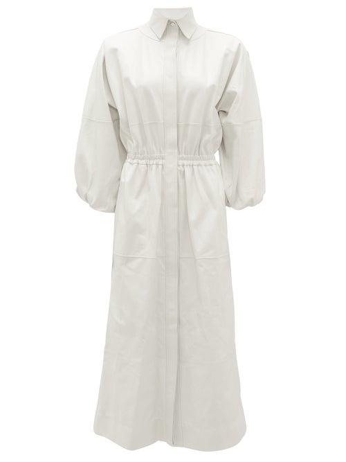 Matchesfashion.com Gabriela Hearst - Ares Balloon-sleeve Leather Midi Dress - Womens - Ivory