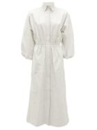 Matchesfashion.com Gabriela Hearst - Ares Balloon-sleeve Leather Midi Dress - Womens - Ivory