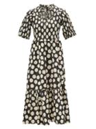 Sea - Arline Cutout-neck Polka-dot Cotton Dress - Womens - Black Multi