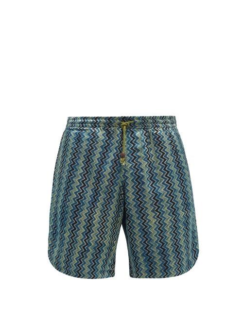 Mens Rtw Smr Days - Hiri Zigzag-print Canvas Shorts - Mens - Green Multi