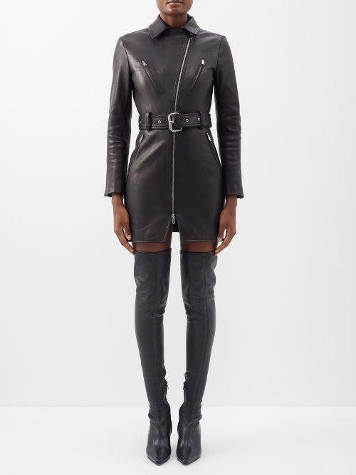 Khaite - Nuelle Belted Leather Mini Dress - Womens - Black