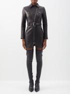 Khaite - Nuelle Belted Leather Mini Dress - Womens - Black