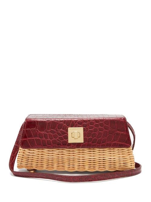 Matchesfashion.com Sparrows Weave - The Clutch Wicker And Leather Cross Body Bag - Womens - Burgundy