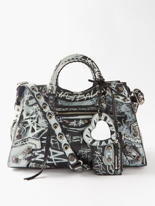 Balenciaga - Neo Cagole City Graffiti-print Leather Bag - Womens - Black