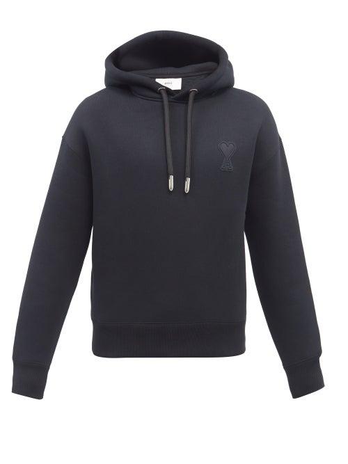 Ami - Ami De Caur-logo Cotton-blend Hooded Sweatshirt - Mens - Black