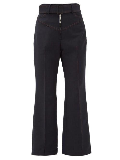 Matchesfashion.com Ellery - Supervision Contrast Stitch Kick Flare Trousers - Womens - Navy