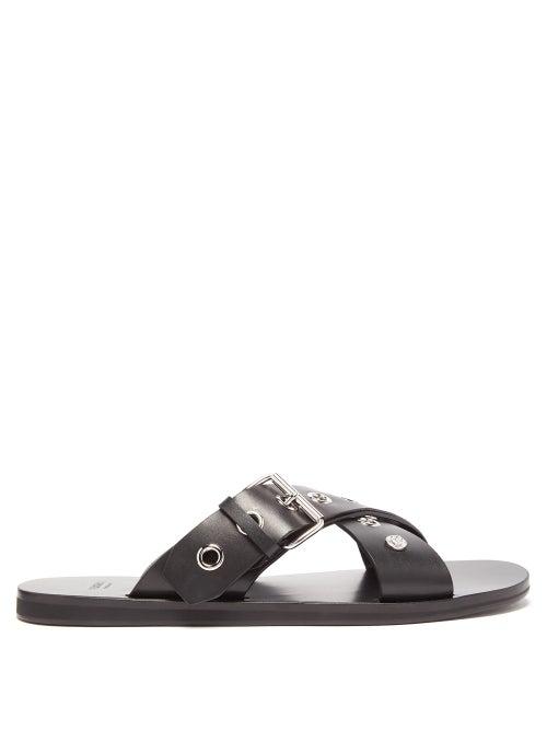 Matchesfashion.com Versace - Crossover Eyelet Leather Slides - Mens - Black
