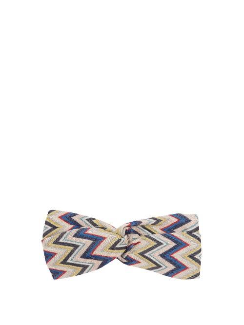 Matchesfashion.com Missoni - Zigzag Knotted Lam Knit Headband - Womens - Blue