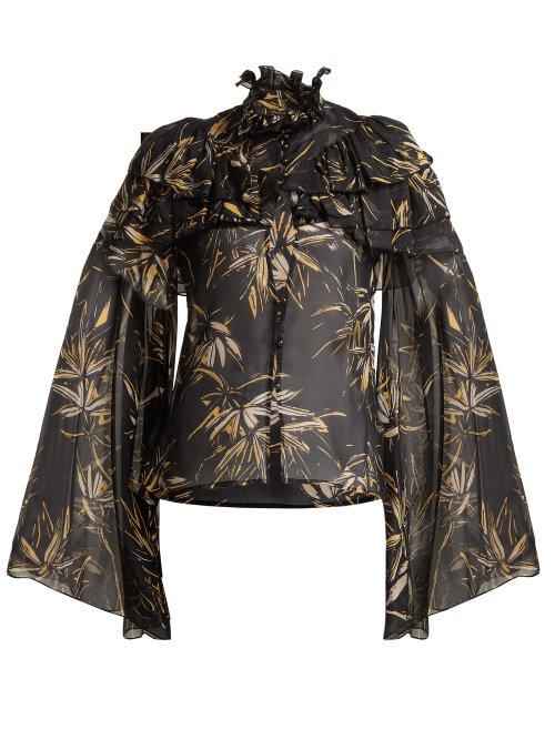 Matchesfashion.com Rodarte - Palm Print Silk Chiffon Blouse - Womens - Black Print