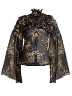 Matchesfashion.com Rodarte - Palm Print Silk Chiffon Blouse - Womens - Black Print