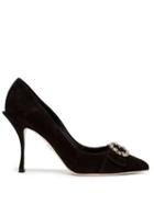 Matchesfashion.com Dolce & Gabbana - Crystal Embellished Suede Pumps - Womens - Black