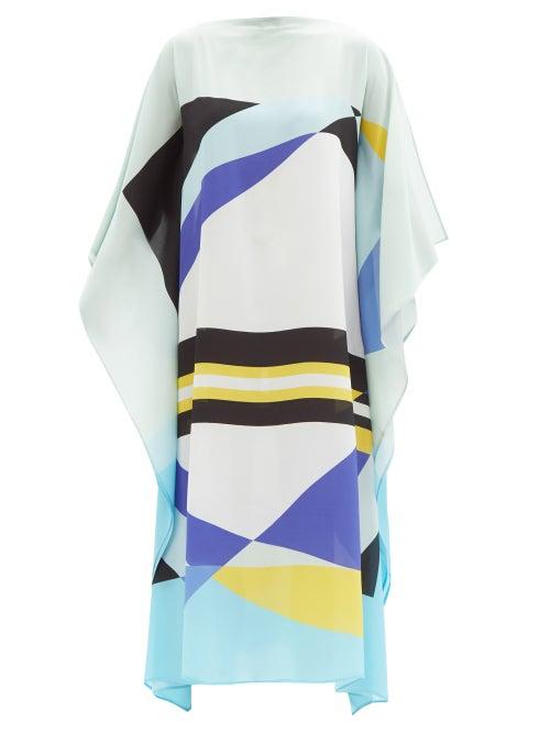 Louisa Parris - Colour-block Printed Silk-satin Dress - Womens - Blue