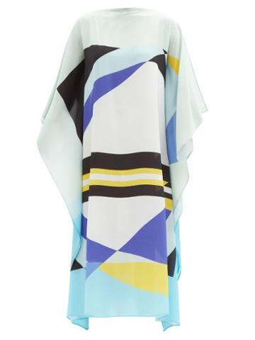 Louisa Parris - Colour-block Printed Silk-satin Dress - Womens - Blue