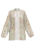 Matchesfashion.com Giambattista Valli - Lace-trimmed Microfloral-print Silk Blouse - Womens - Multi