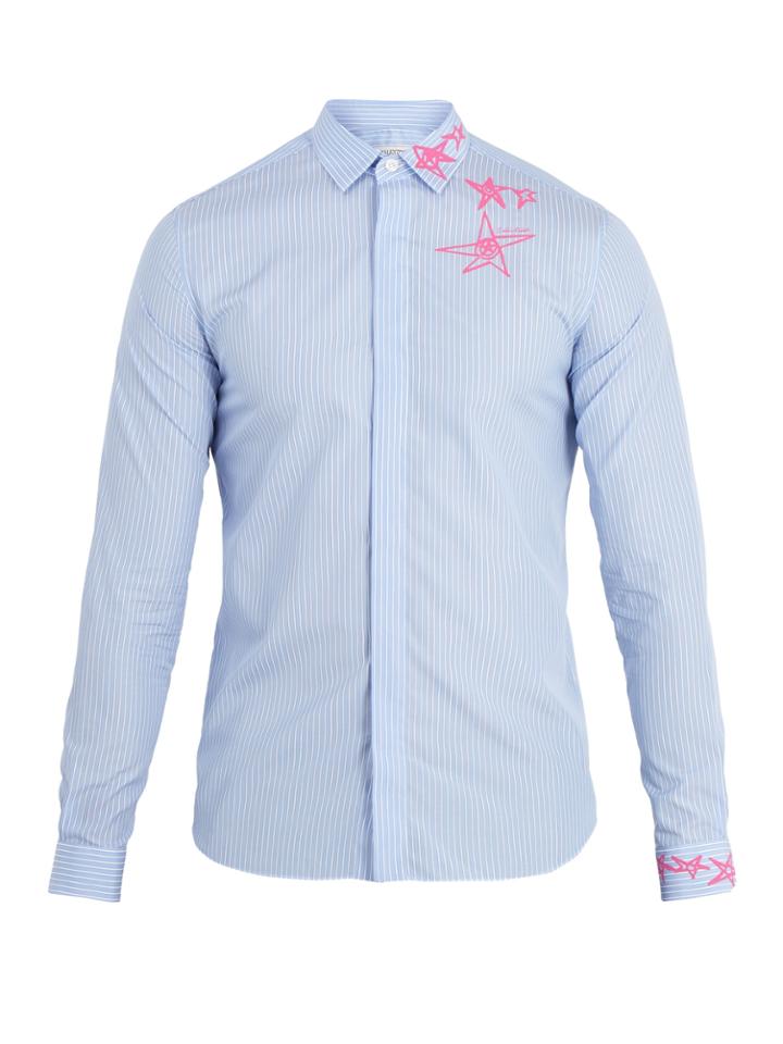 Valentino X Zandra Rhodes Star-print Striped Cotton Shirt