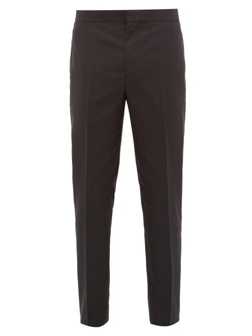 Matchesfashion.com Brunello Cucinelli - Tailored Cotton & Silk Blend Twill Tuxedo Trousers - Mens - Black